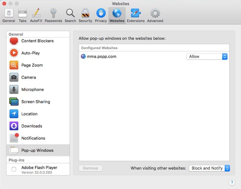 how to allow pop ups on safari