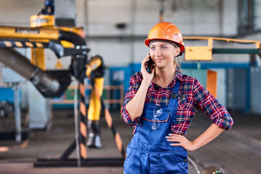 A Plymouth, MN manufacturing employee using POPP's unified communications apps on the VoIP phone system.