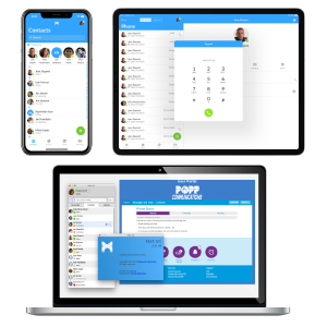 POPP MaX UC Unified Communications soft phone apps on a smartphone, tablet, and computer