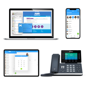 Unified Communications tools on POPP's Cloud Voice Phone System, including softphone apps and Yealink T54W IP desk phone.