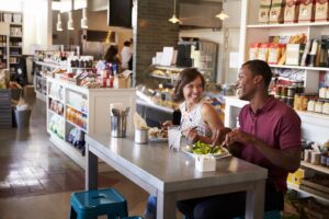 Man and woman having lunch