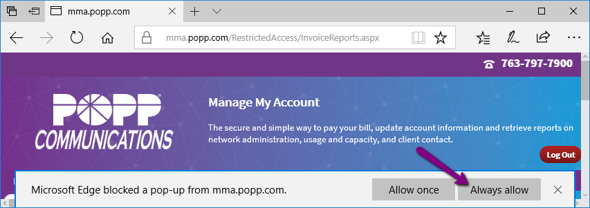 Arrow point to always allow for pop-ups