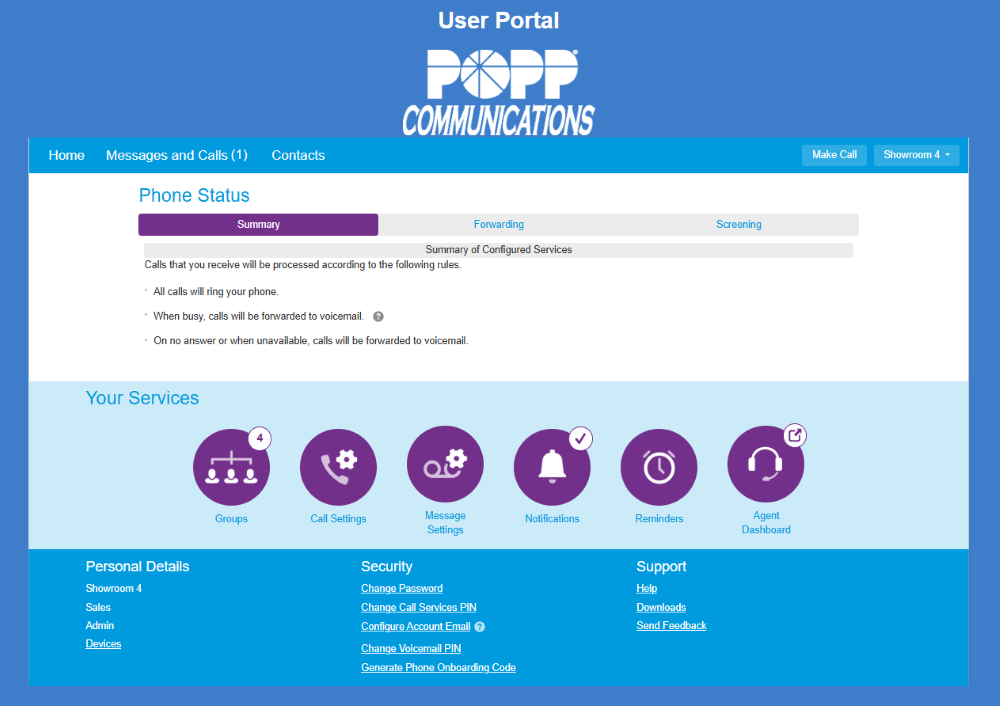 The User Portal for POPPs Hosted VoIP Phone System