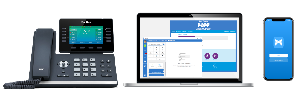 POPPs Work From Anywhere tools include IP desk phones from Yealink, plus reliable softphone apps for PC/Mac and iOS/Android.
